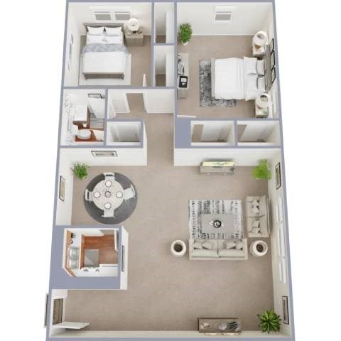 Floor plan for 2 beds, 1 bath, 800 sqft